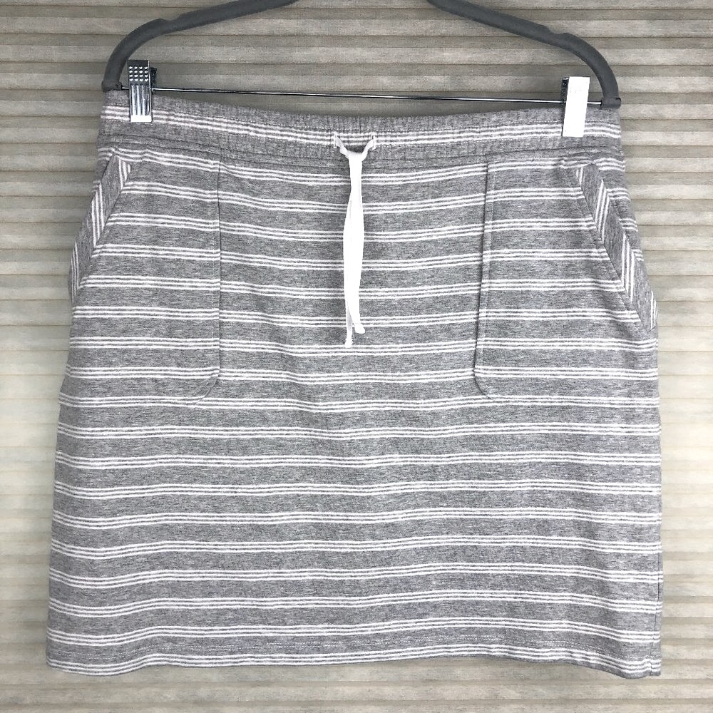 Dakini Beachy Drawstring Gray & White Striped Skirt Festival Vacation Summer